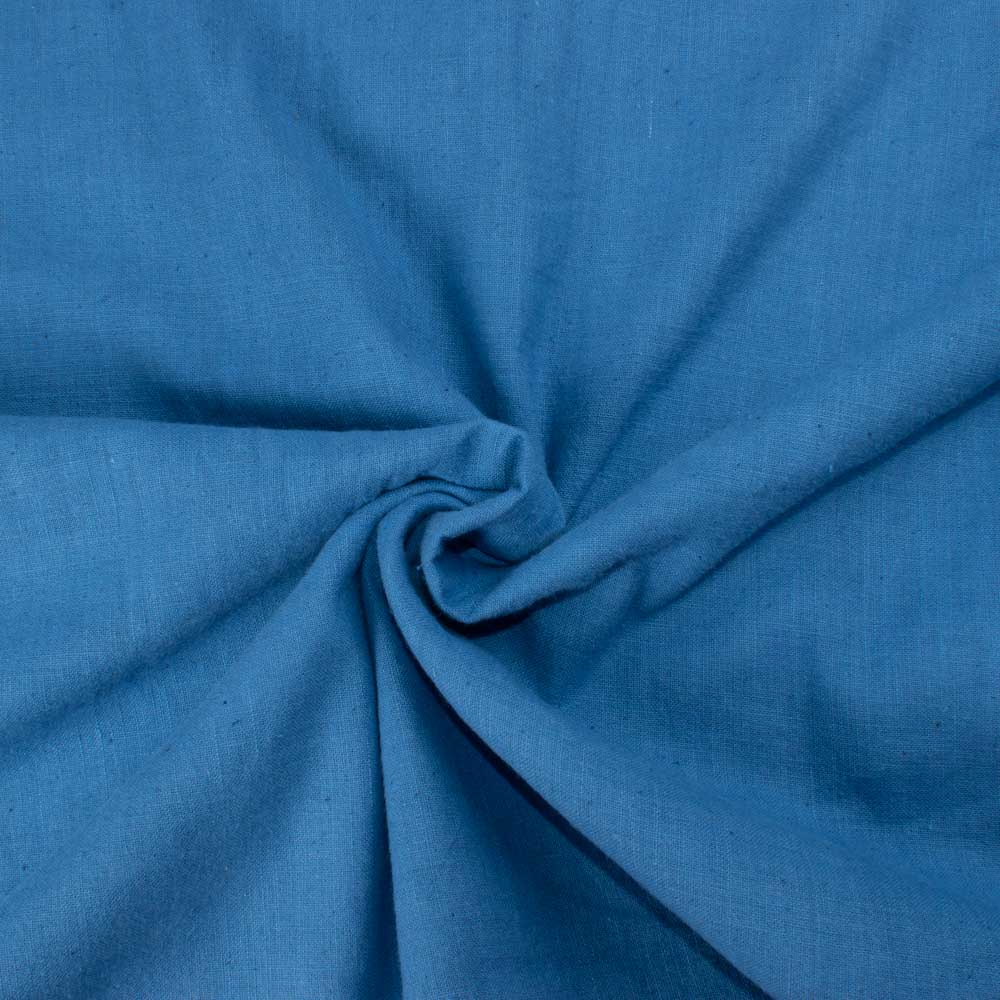 Plain Blue Slub Khadi 122 GSM Fabric - Handspun & Handwoven