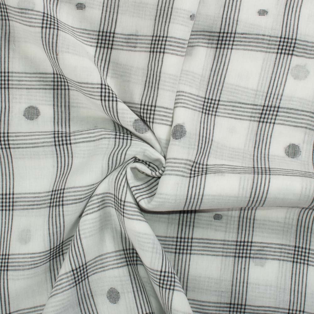 Check Black & White Jamdani Pure Handwoven Cotton 55 GSM Fabric