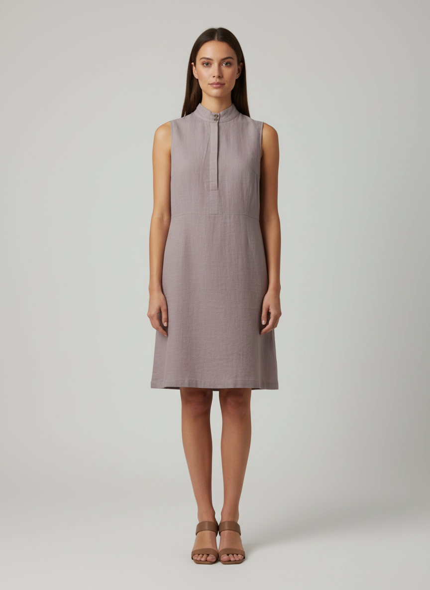 Hidden Button Short Dress with Back Slit