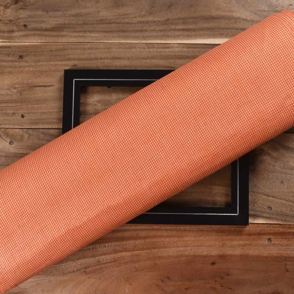 Check Dark Orange Pure Cotton 93 GSM Handwoven Fabric