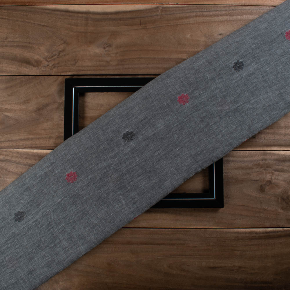 Grey Color Pure Cotton Flower Jamdani 60 GSM Handwoven Fabric