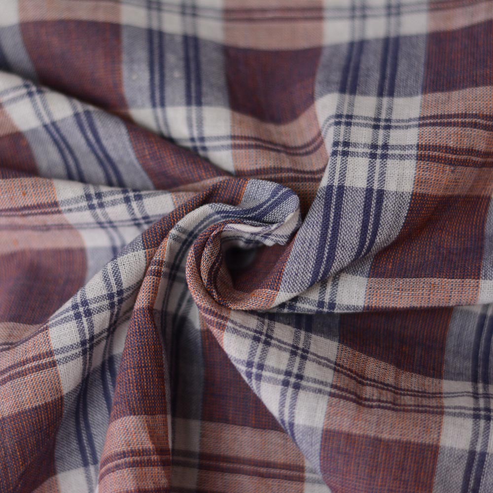 Check Brown & Blue Pure Cotton 89 GSM Handwoven Fabric