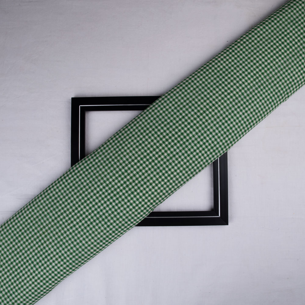 Check Green White Pure Cotton 66 GSM Handwoven Fabric