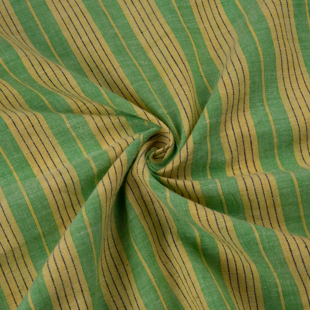 Stripe Green & Yellow Pure Cotton 103 GSM Handwoven Fabric