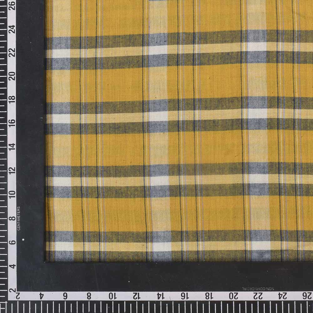 CHECK YELLOW & BLUE PURE COTTON 95 GSM HANDWOVEN FABRIC