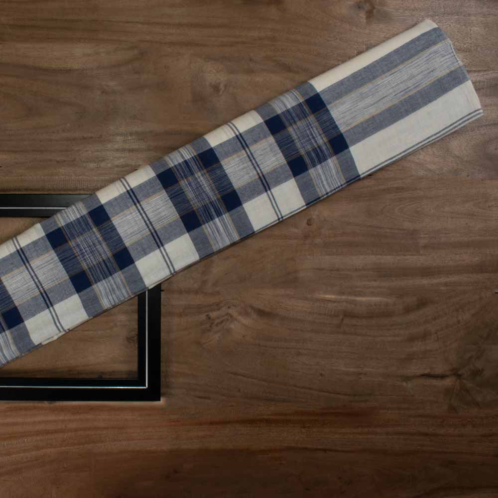 CHECK BLUE & WHITE YARN TIE DYE PURE COTTON 57 GSM HANDWOVEN FABRIC