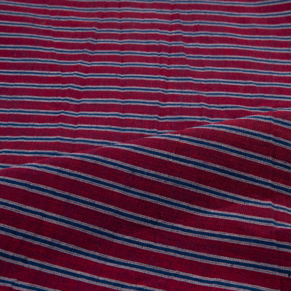STRIPE RED & BLUE PURE COTTON 94 GSM HANDWOVEN FABRIC