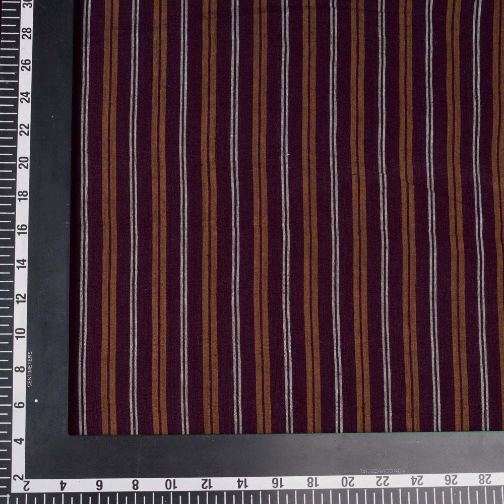 STRIPE MAROON & BROWN PURE COTTON 68 GSM HANDWOVEN FABRIC