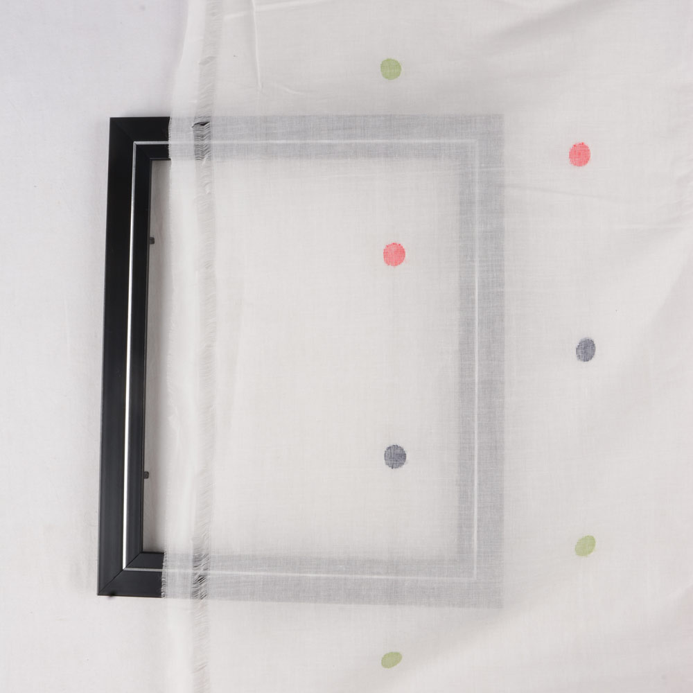 POLKA DOT WHITE JAMDANI PURE HANDWOVEN COTTON 55 GSM FABRIC