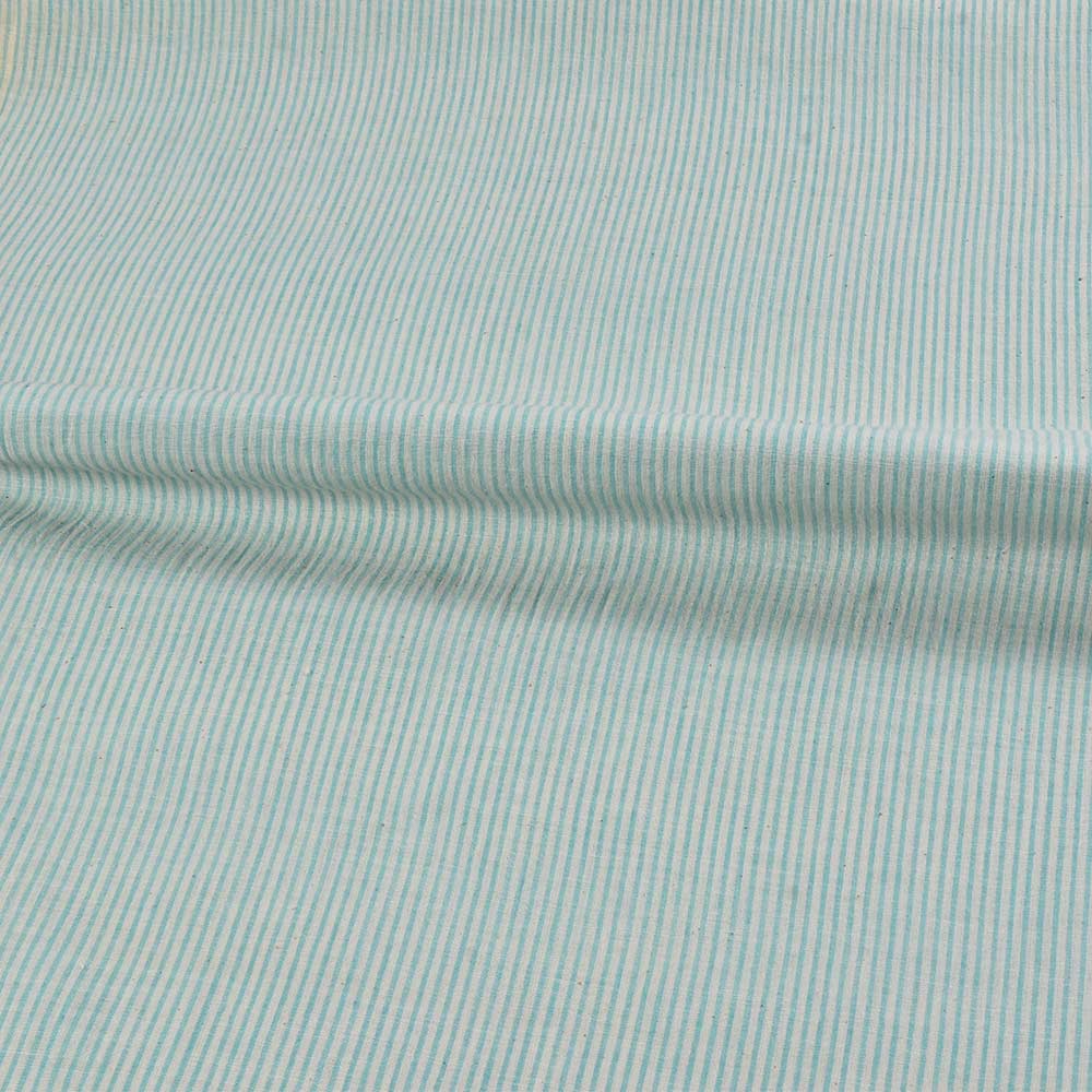 STRIPE GREEN & WHITE PURE COTTON 73 GSM HANDWOVEN FABRIC