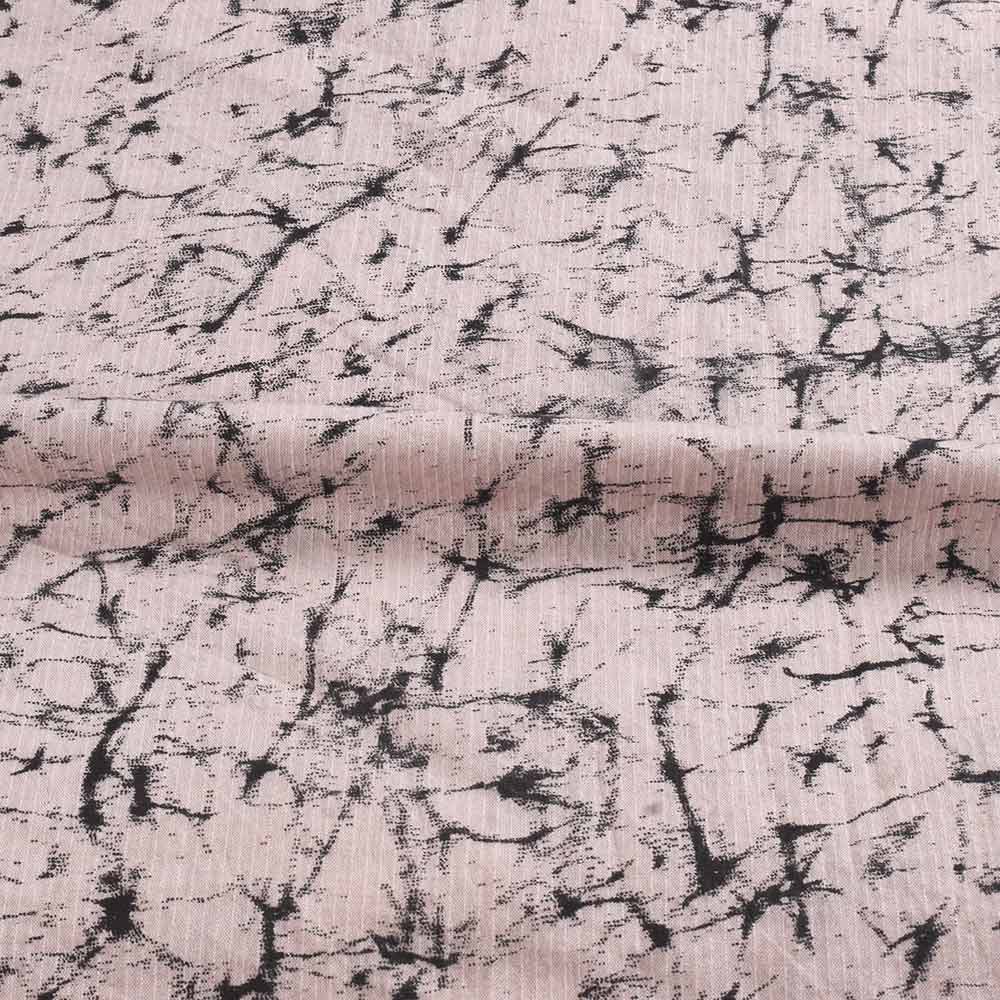 ABSTRACT CREAM & BLACK SCREENPRINTED COTTON KHADI 104 GSM HANDWOVEN FABRIC