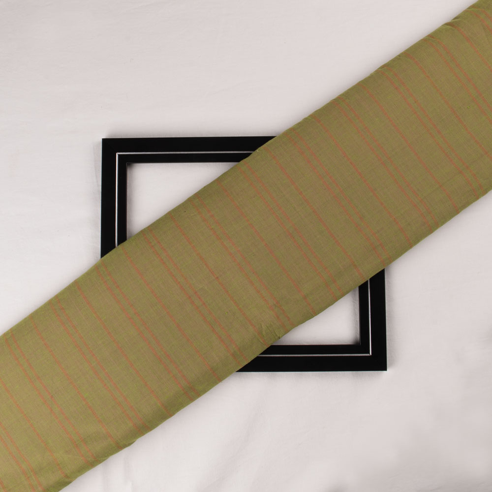 STRIPE OLIVE PURE COTTON 56 GSM HANDWOVEN FABRIC