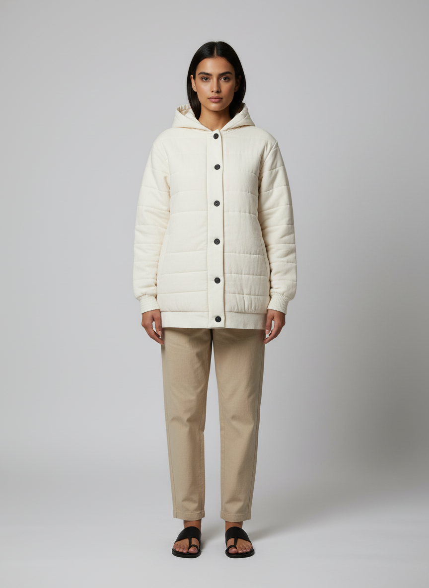 Puffer Hoodie With Centre Front Buttons