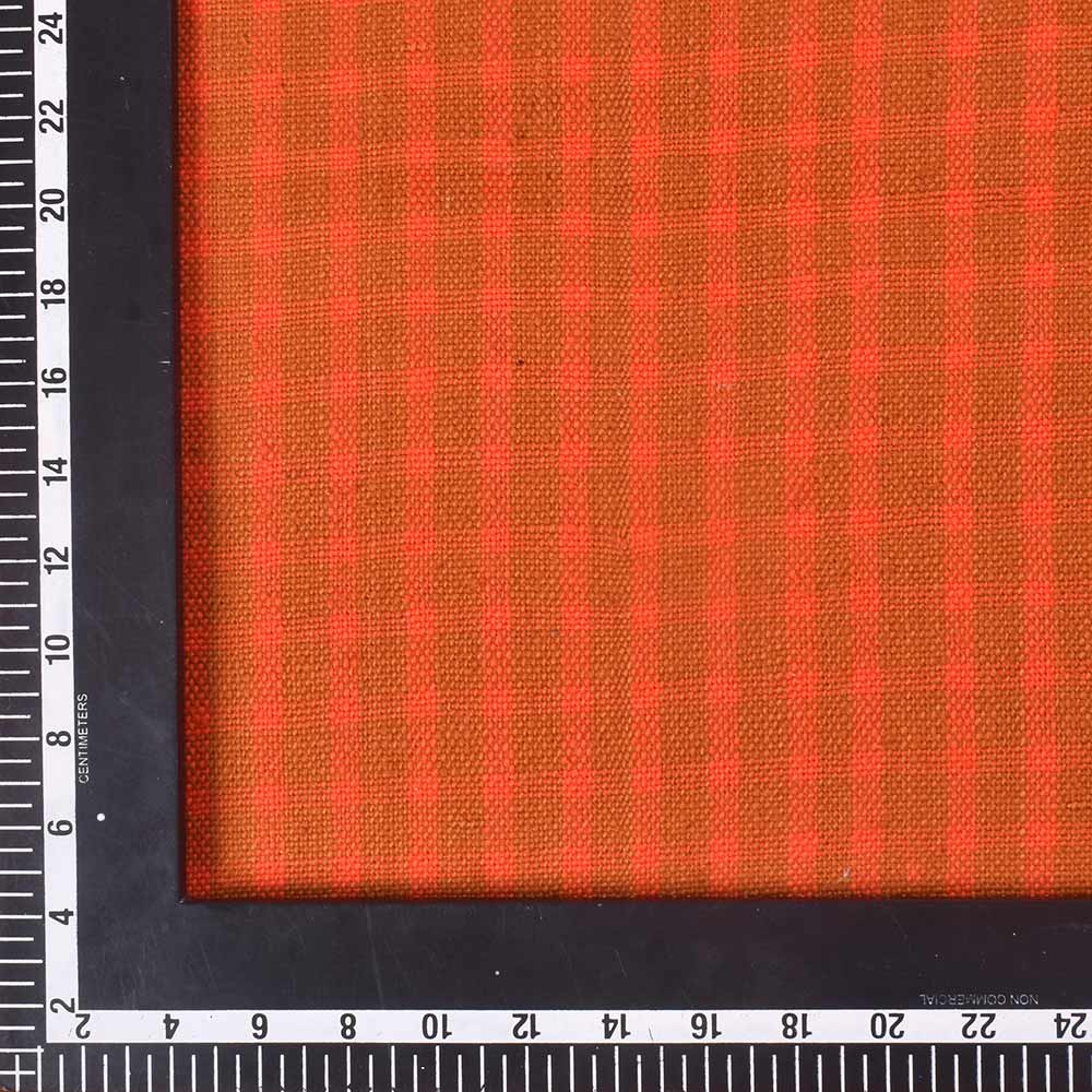 CHECK ORANGE & BROWN PURE KHADI 290 GSM HANDWOVEN FABRIC