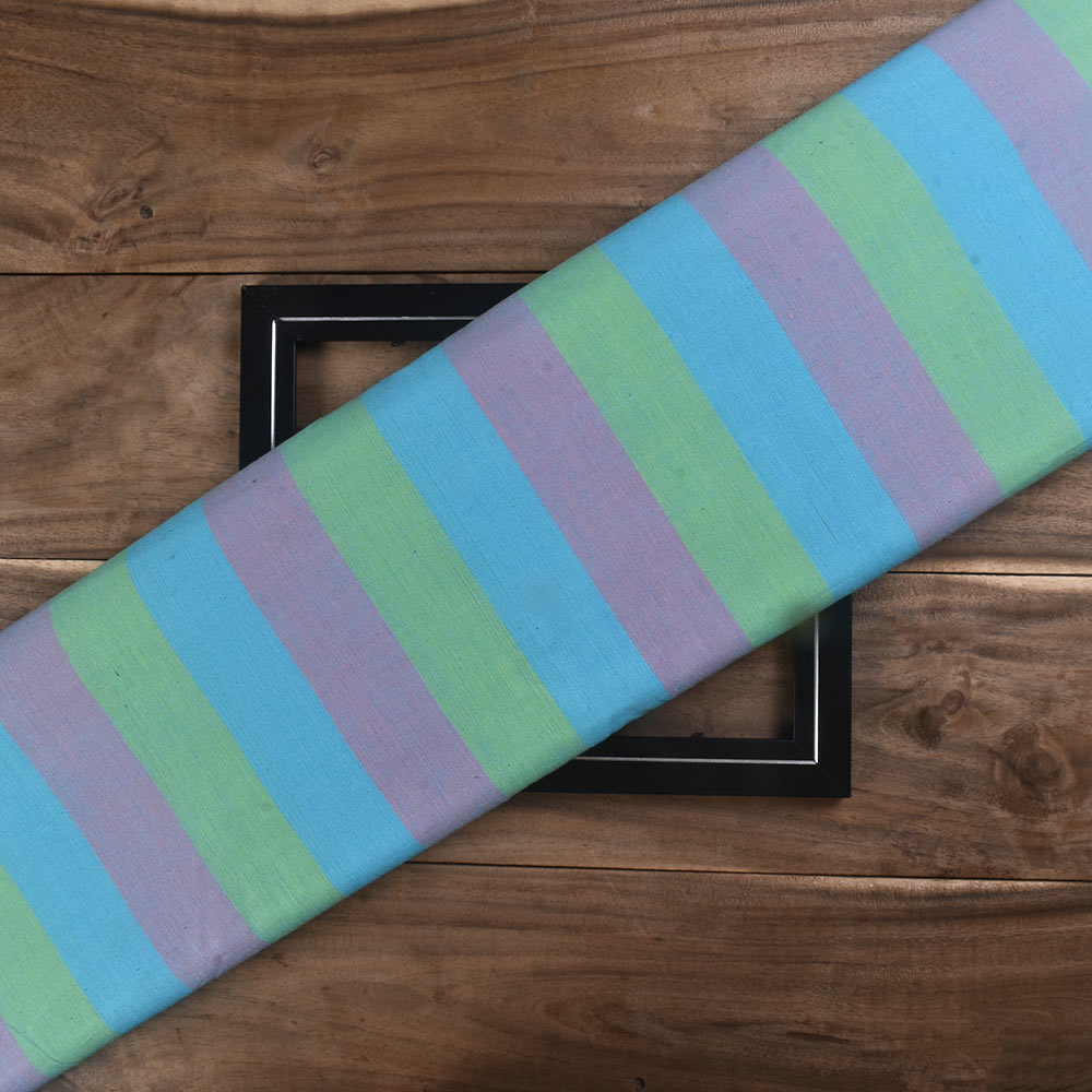 Stripe Multicolor Pure Cotton 98 GSM Handwoven Fabric 258