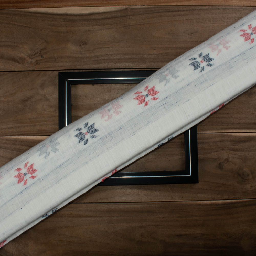 Geometric White Futki Jamdani Pure Khadi 85 GSM Handwoven Fabric