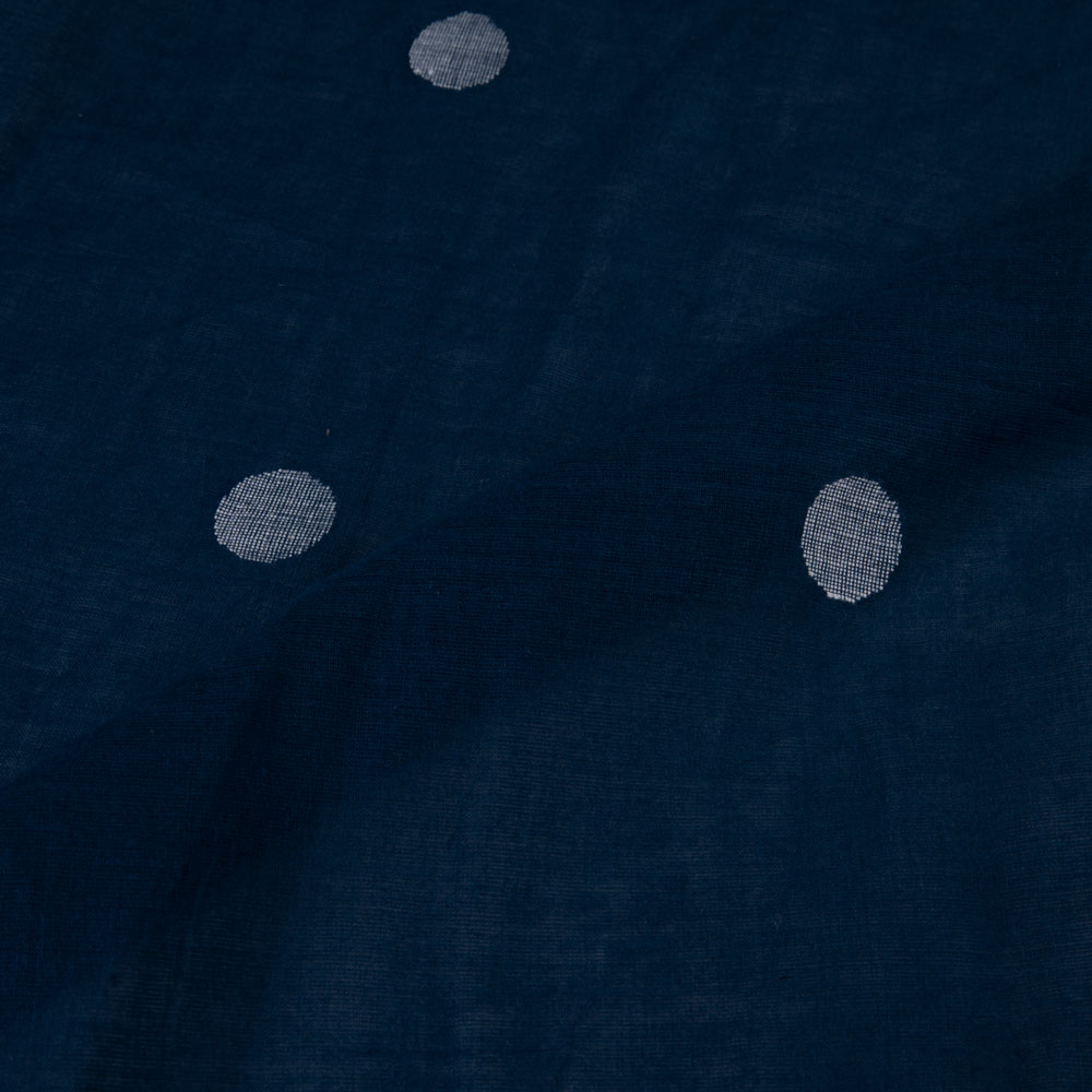 GEOMETRIC NAVY JAMDANI PURE COTTON 57 GSM HANDWOVEN FABRIC