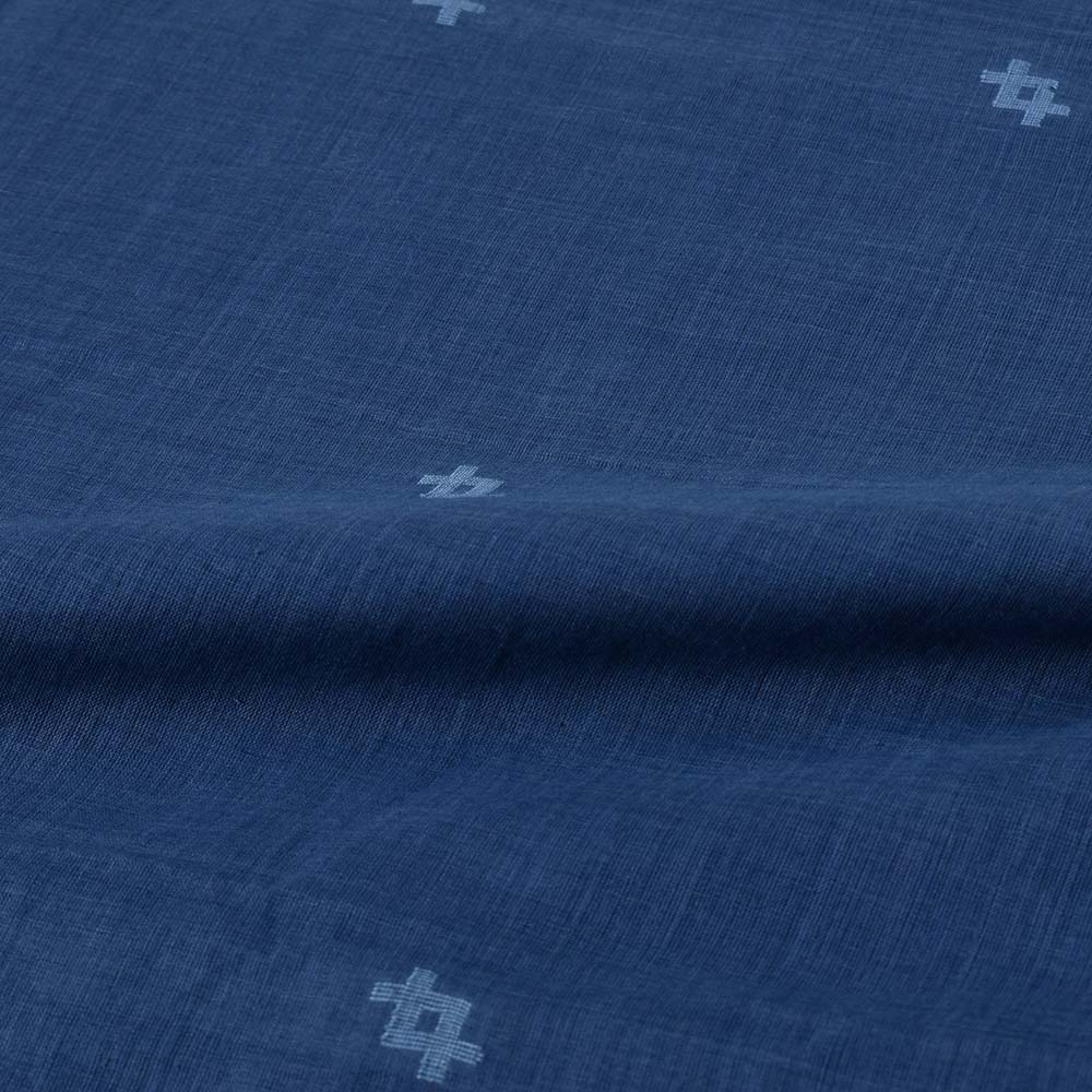 BLUE GEOMETRIC JAMDANI PURE COTTON 55 GSM HANDWOVEN FABRIC