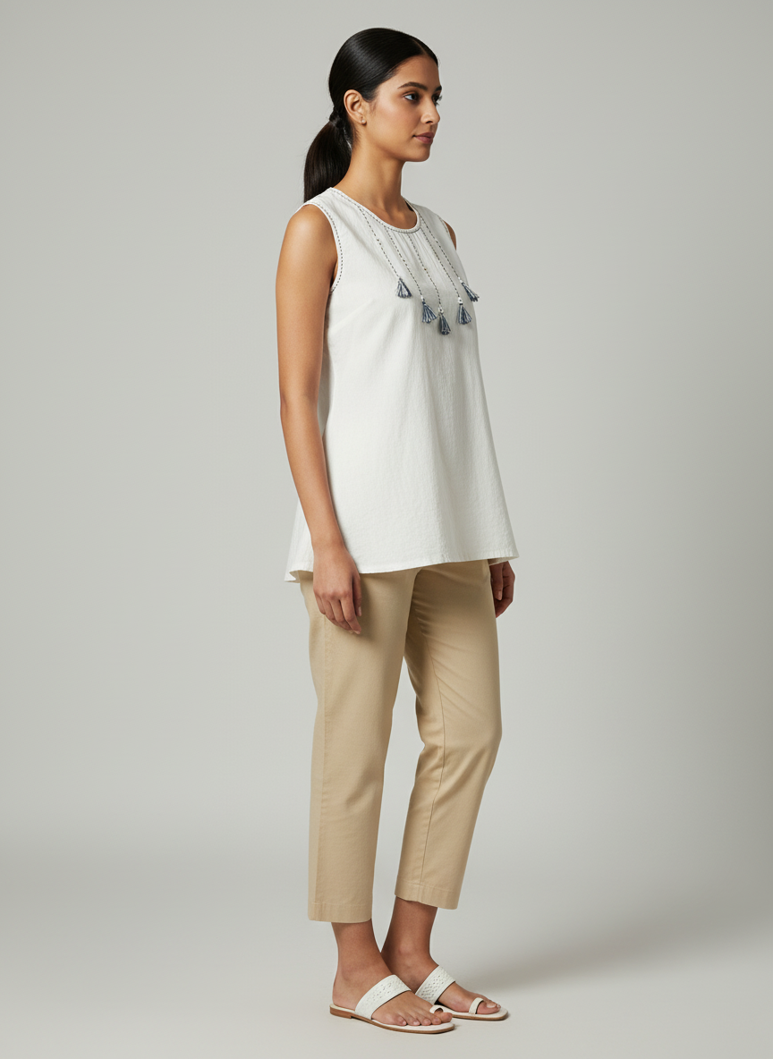 Tassel Embellished Simple Top