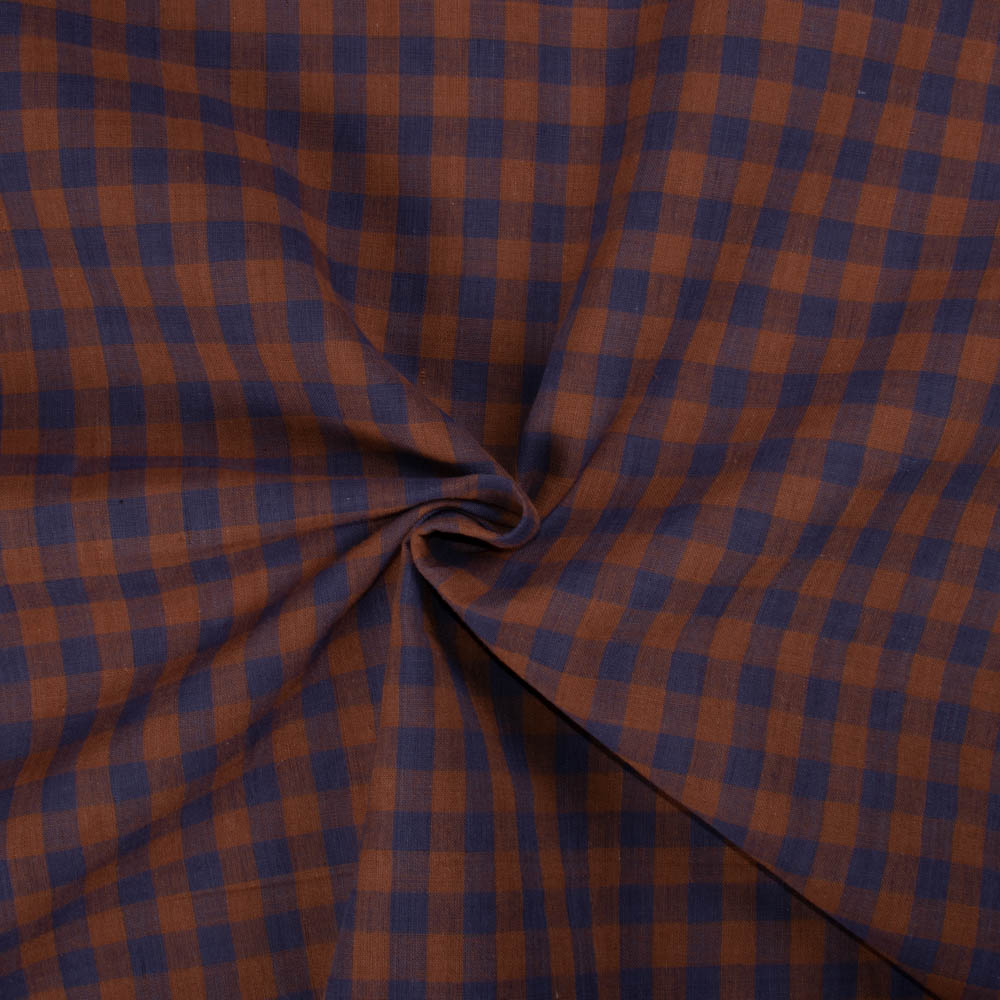 Check Brown Blue Pure Cotton 95 GSM Handwoven Fabric 650