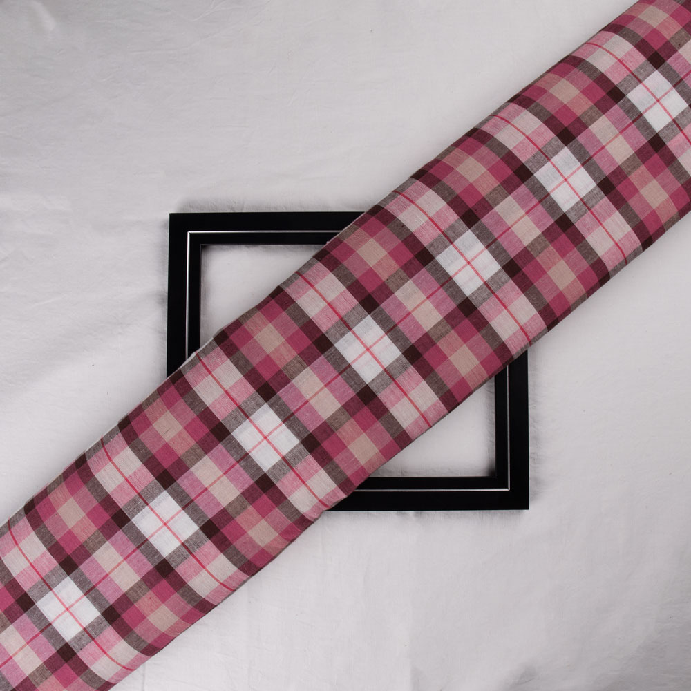 Check Red Pure Cotton 92 GSM Handwoven Fabric