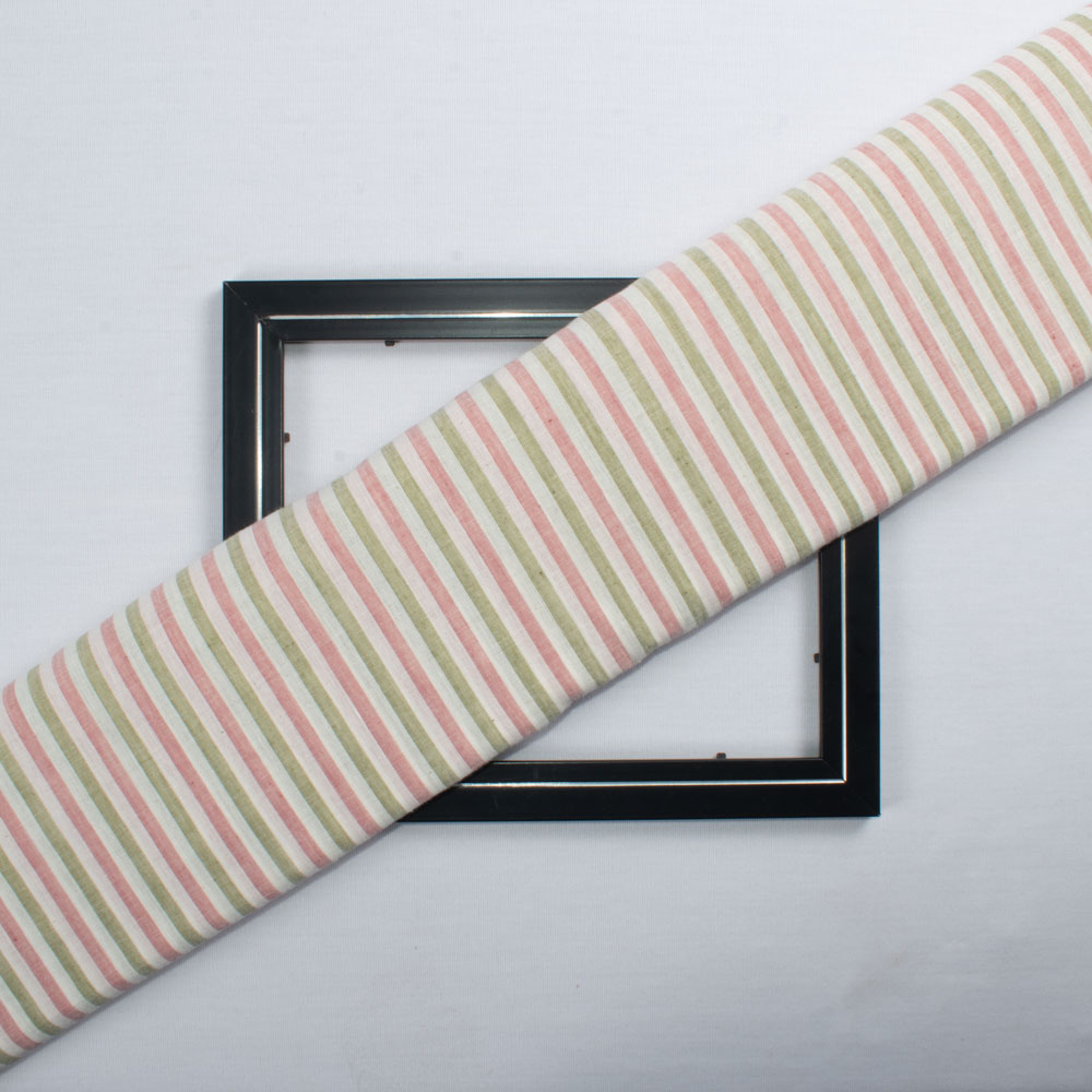 Stripe Red Green and White Pure Cotton 80 GSM Handwoven Fabric