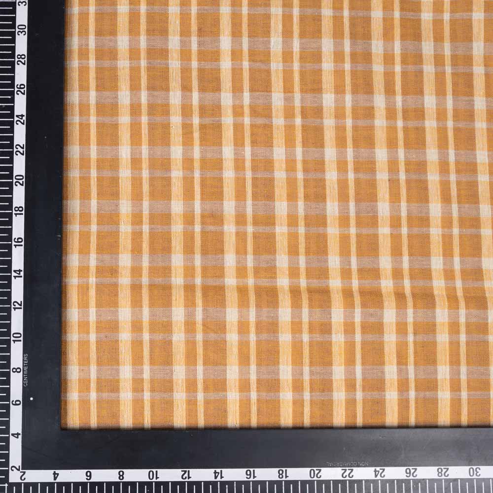 CHECK MUSTARD PURE COTTON 95 GSM HANDWOVEN FABRIC