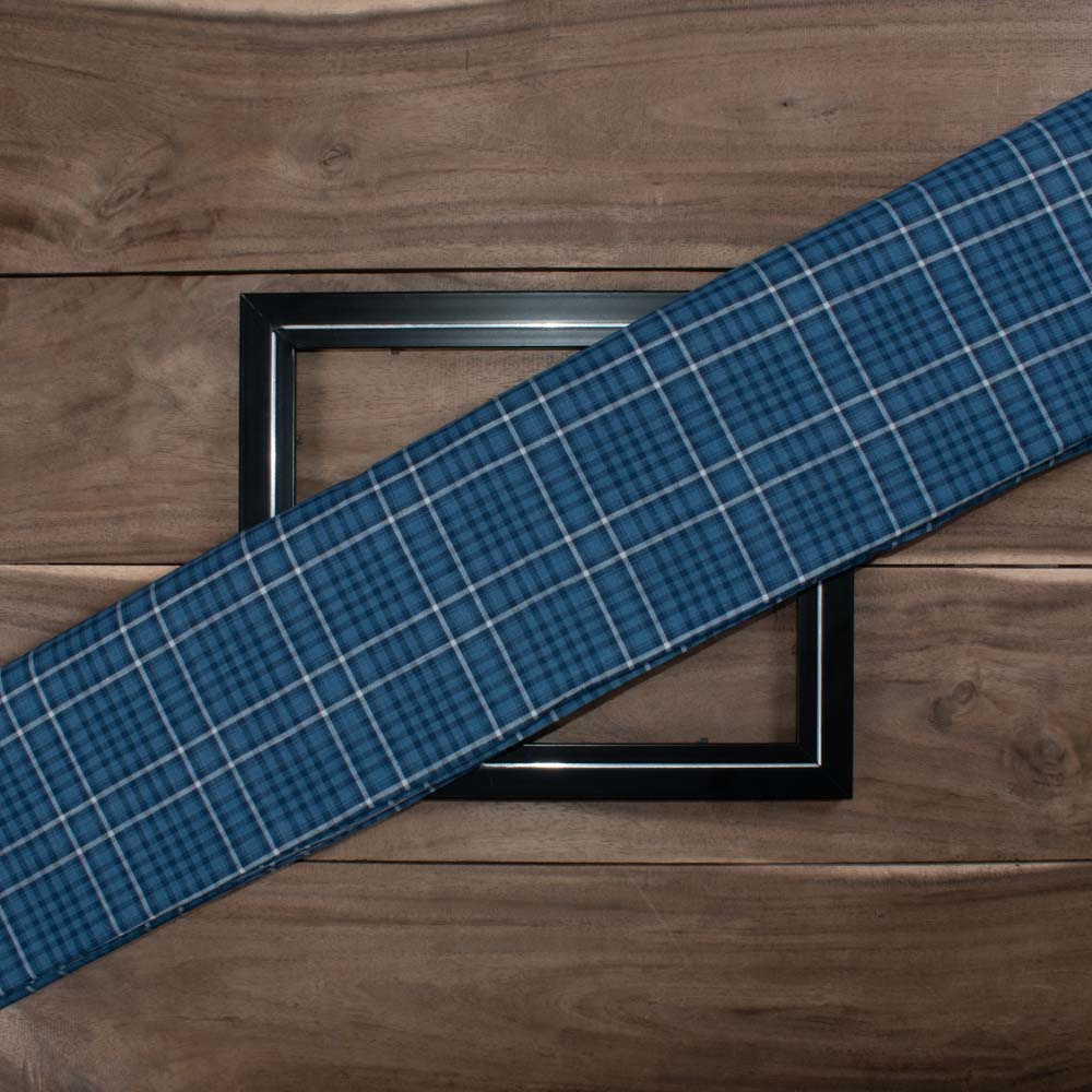 Check Blue White Pure Cotton 65 GSM Handwoven Fabric