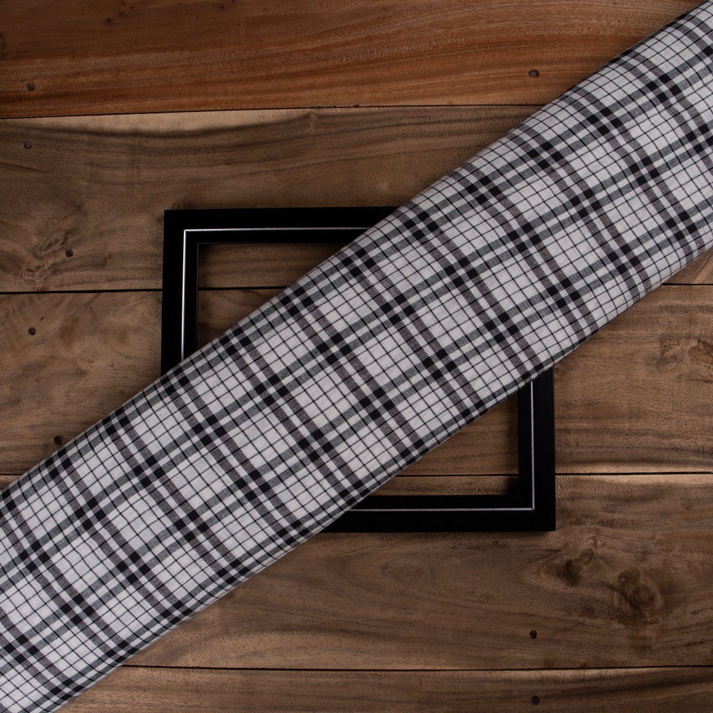 Check Black & White Pure Cotton 74 GSM Handwoven Fabric