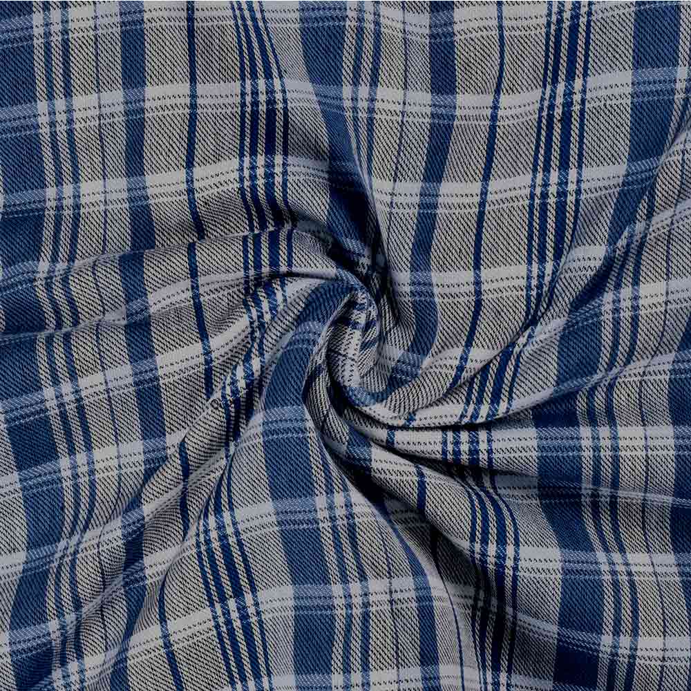 CHECK REVERSIBLE SATIN TWILL BLUE PURE COTTON 100 GSM HANDWOVEN FABRIC
