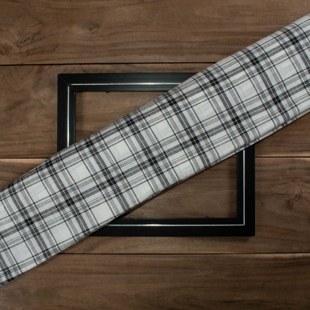 CHECK WHITE & BLACK PURE COTTON 95 GSM HANDWOVEN FABRIC
