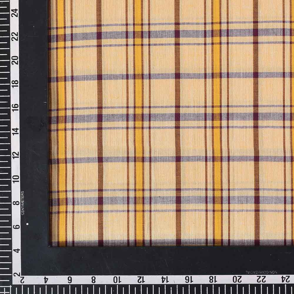 CHECK YELLOW BROWN PURE COTTON 100 GSM HANDWOVEN FABRIC