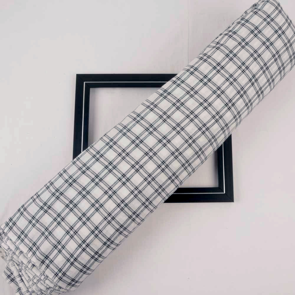 CHECK BLACK & WHITE PURE COTTON 94 GSM HANDWOVEN FABRIC