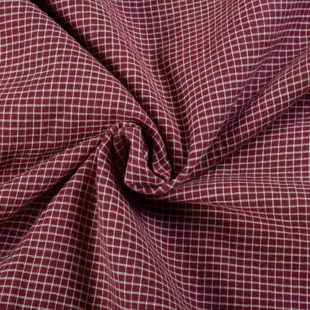 Check Maroon & White 85 GSM Pure Cotton Handwoven Fabric