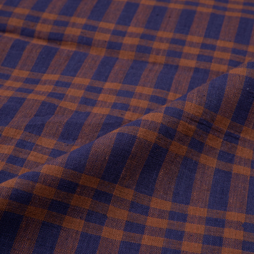 CHECK BLUE & BROWN PURE COTTON 102 GSM HANDWOVEN FABRIC