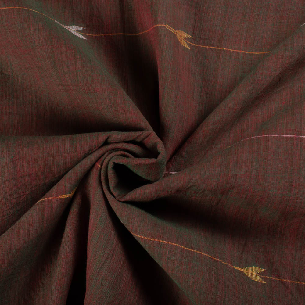 Pure Cotton Red Green Cross Jamdani 55 GSM Handwoven Fabric