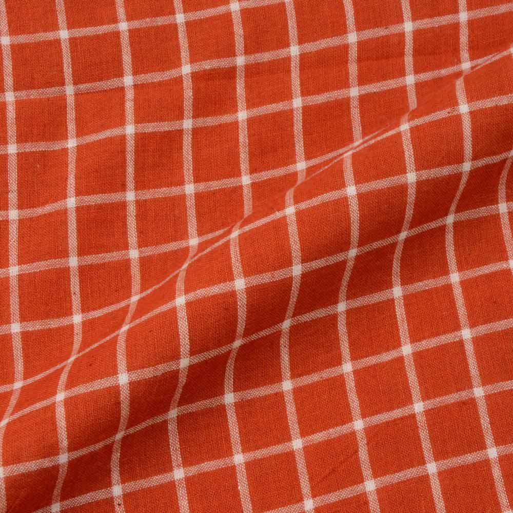 CHECK ORANGE & WHITE PURE COTTON 87 GSM HANDWOVEN FABRIC