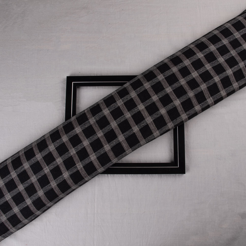 Check Black & White Pure Khadi 125 GSM Handspun & Handwoven Fabric
