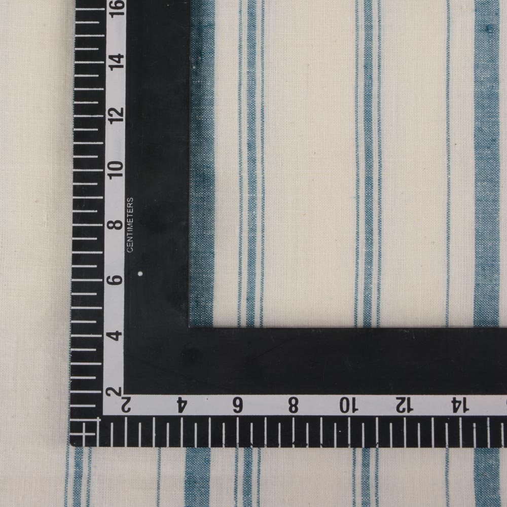STRIPE WHITE & TEAL PURE KHADI FABRIC - 110 GSM HANDSPUN & HANDWOVEN