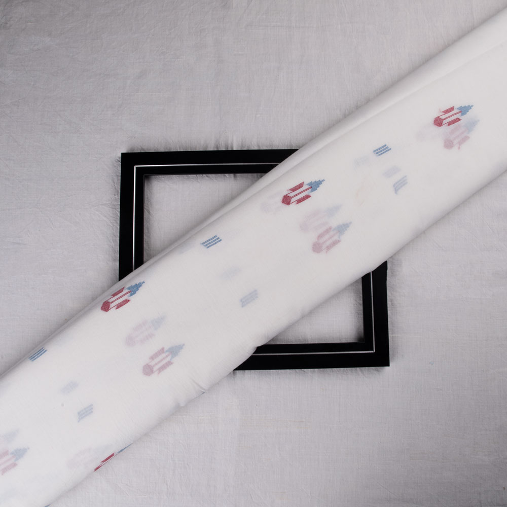 Geometric White Jamdani Pure Cotton 57 GSM Handwoven Fabric 187