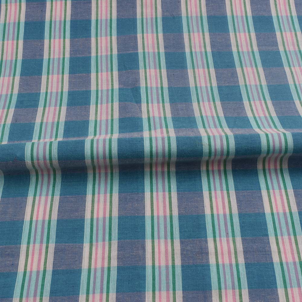 CHECK MULTICOLOR PURE COTTON 58 GSM HANDWOVEN FABRIC