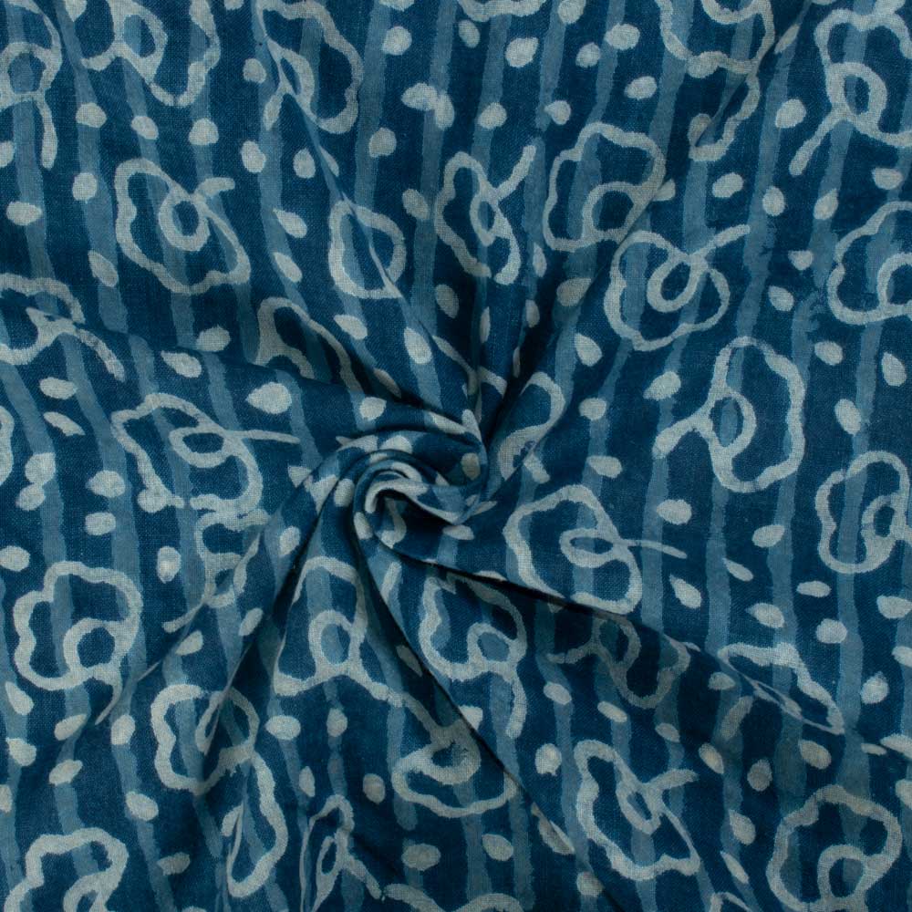 Natural Indigo Dyed With White Block Print 103 GSM Pure Organic Khadi Handwoven fabric 77