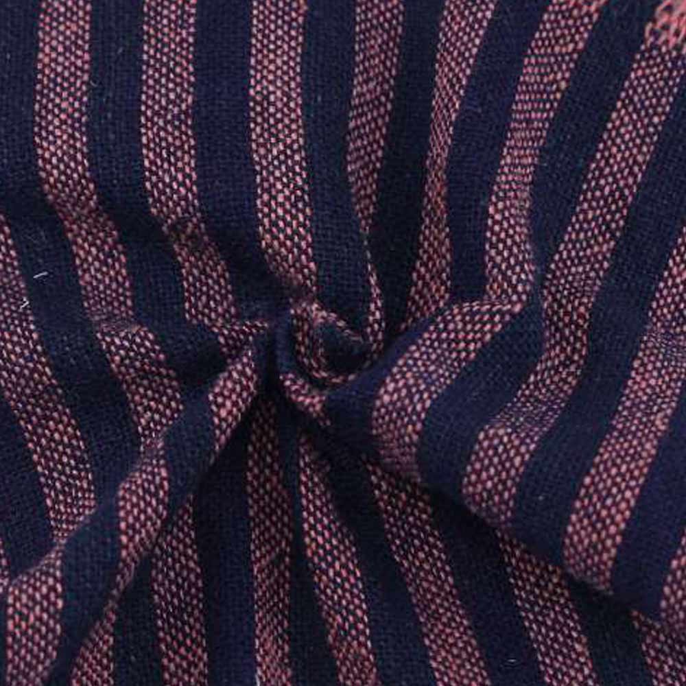 Stripe Midnight Blue & Pink Khadi Fabric - 250 GSM Handspun & Handwoven