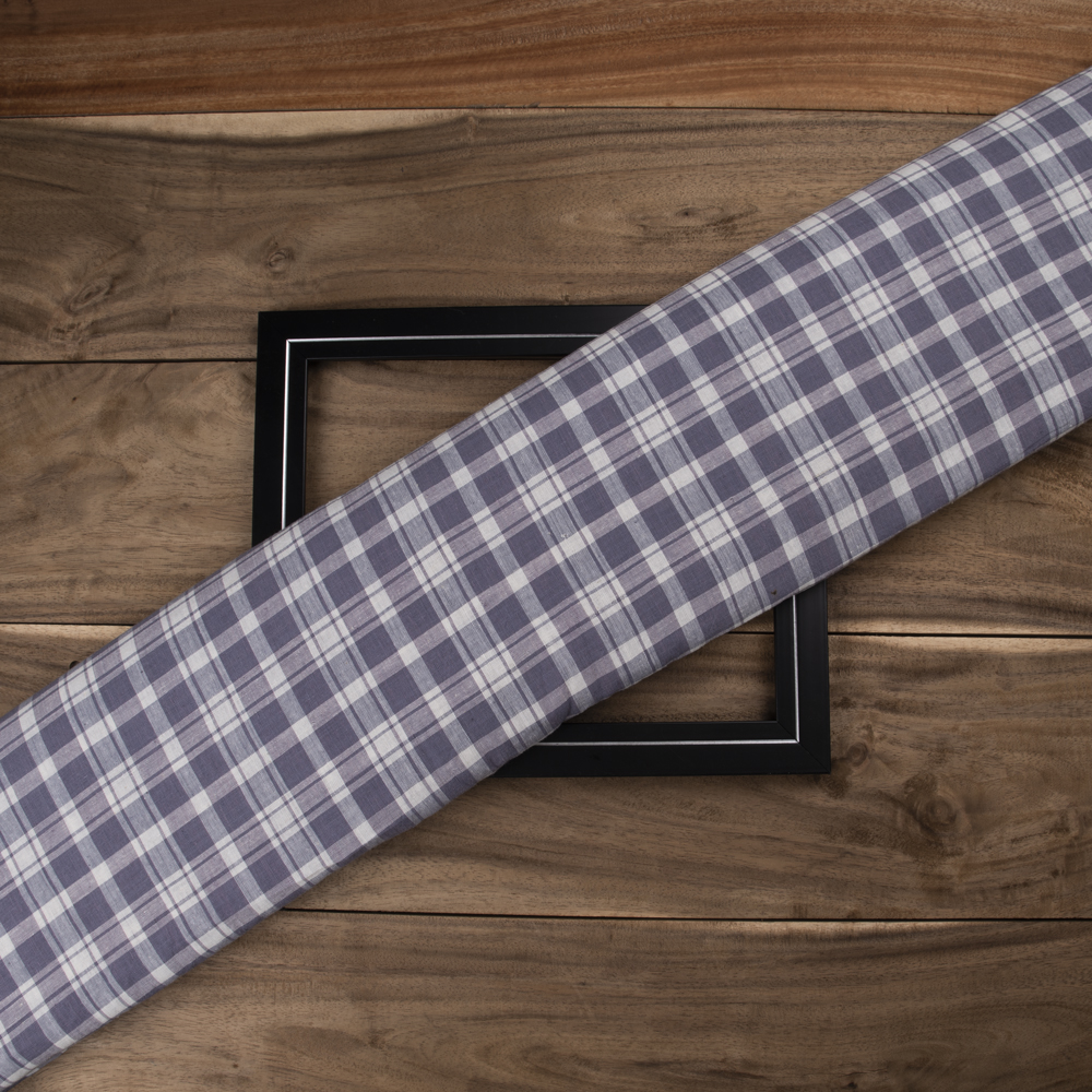 Check Dusty Purple Pure Cotton 104 GSM Handwoven Fabric