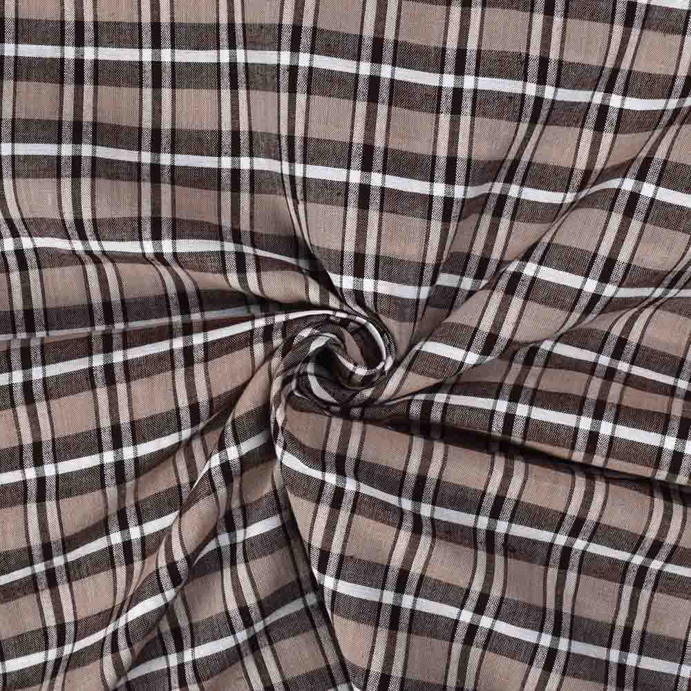 Check White Brown Khadi Cotton 115 GSM Handwoven Fabric