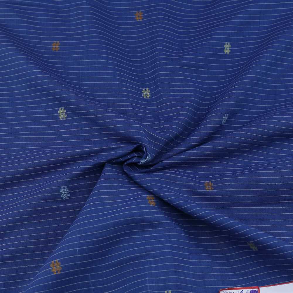 Geometric Stripe Royal Blue Jamdani Pure Cotton 55 GSM Fabric
