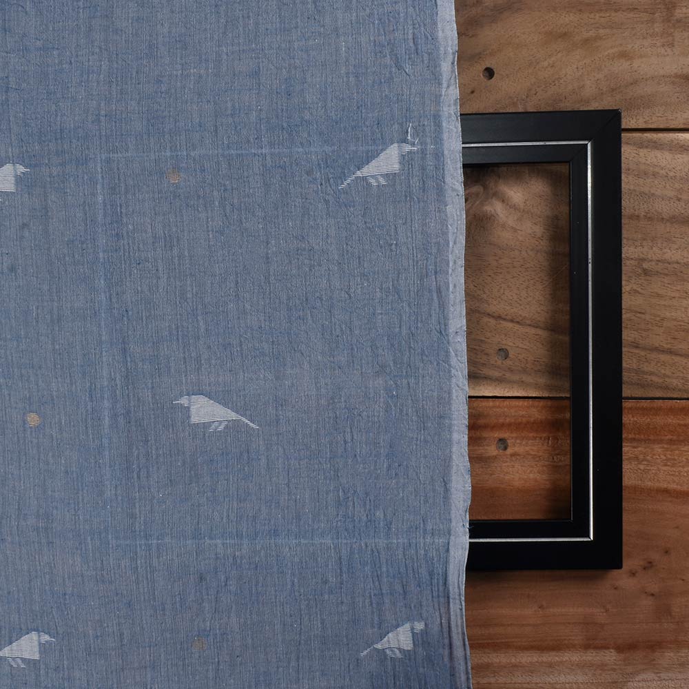 GEOMETRIC BLUE JAMDANI PURE COTTON 60 GSM HANDWOVEN FABRIC 226