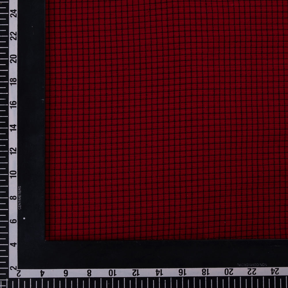 CHECK RED BLACK PURE COTTON 110 GSM HANDWOVEN FABRIC