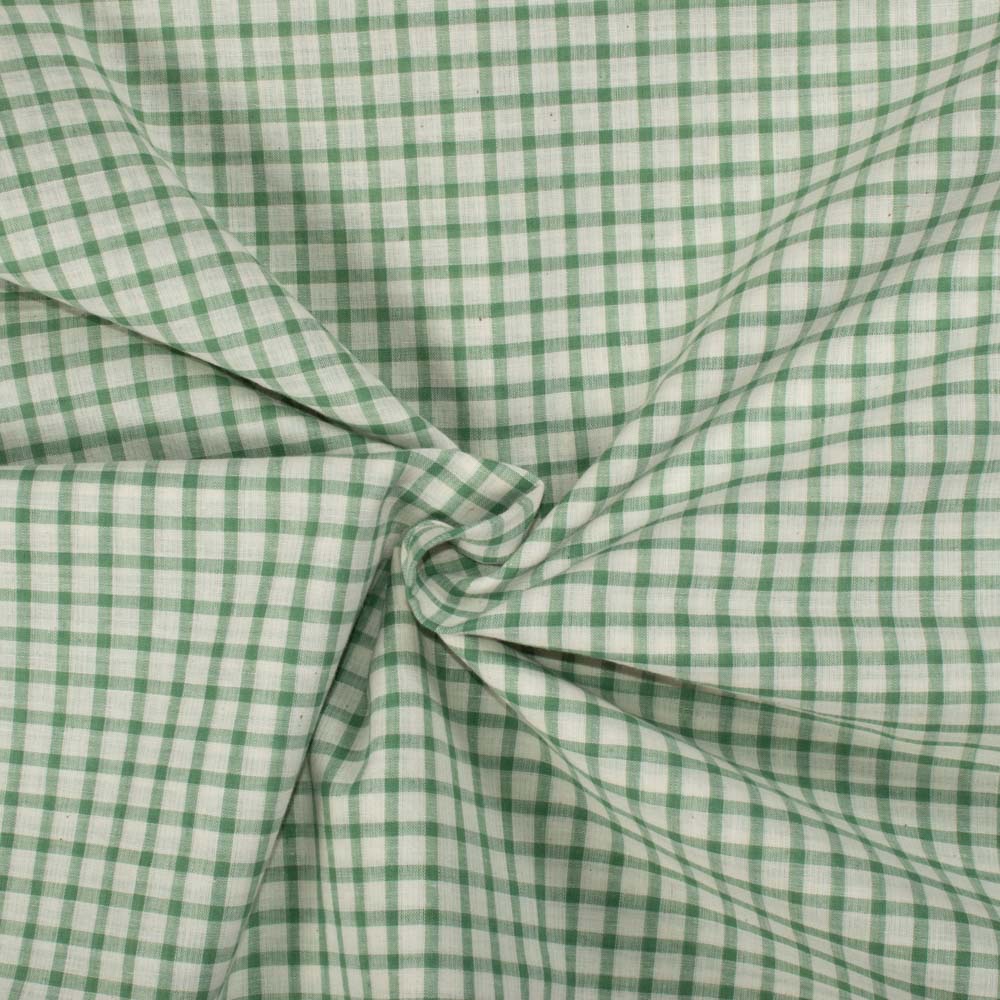 Check White and Still Green Pure Cotton 70 GSM Handwoven Fabric
