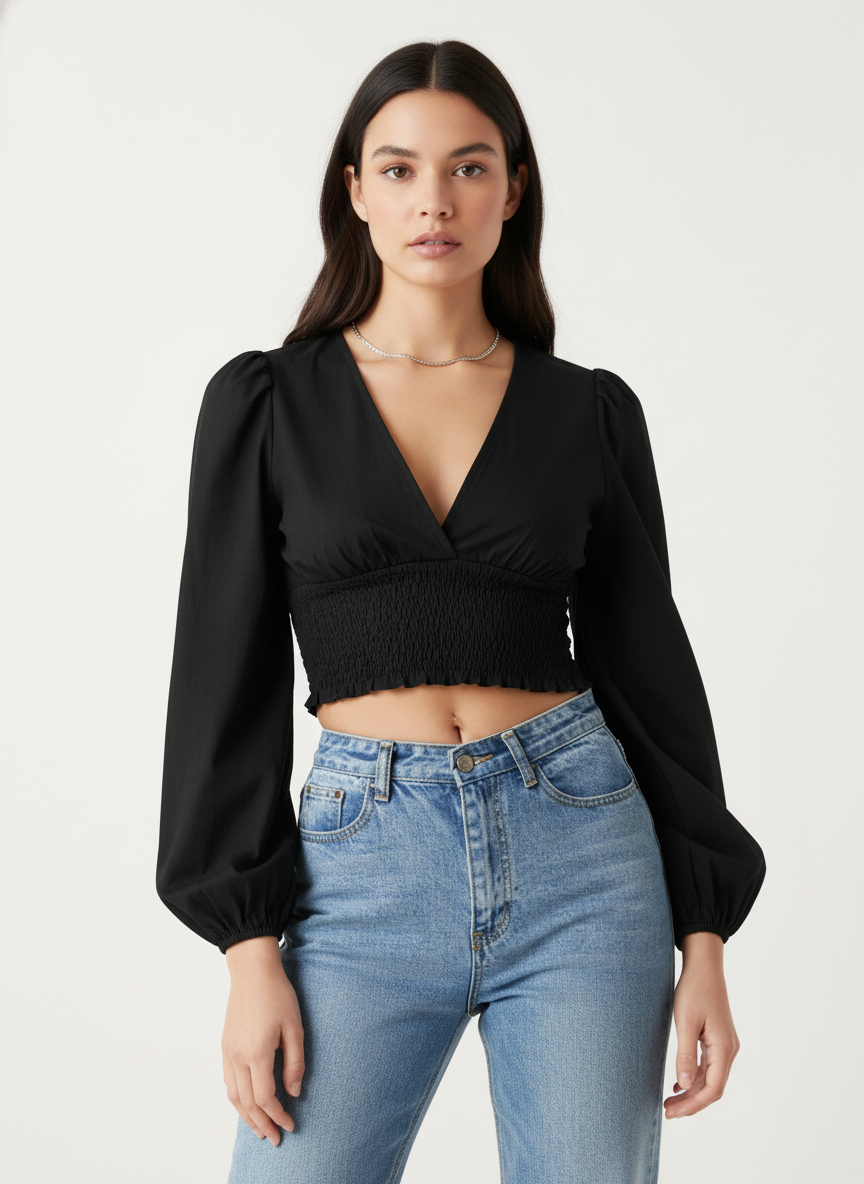 Low V-Neck Cropped Top